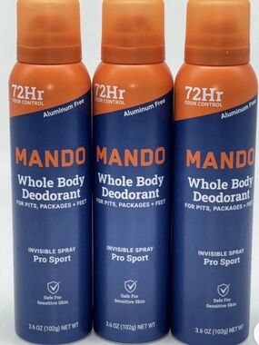 MANDO Whole Body Deodorant Spray - Navy & Orange Pro Sport 3 pack
